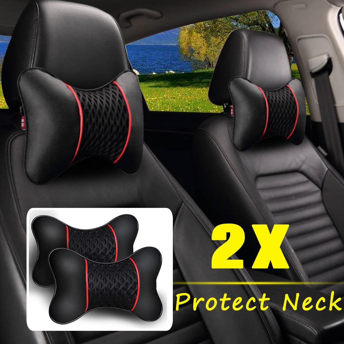 PU Leather Car Neck Pillow – Headrest Cushion (Set of 2)