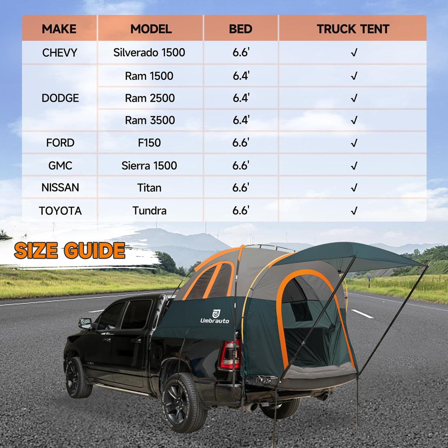 Truck Bed Tent with Awning,Fits 6.4-6.7 ft Truck Beds | PU3000mm Waterproof Pickup Tent