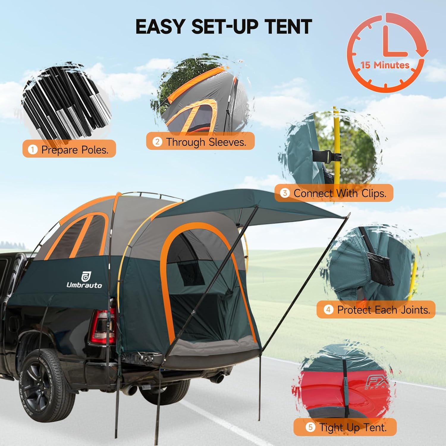Truck Bed Tent with Awning,Fits 6.4-6.7 ft Truck Beds | PU3000mm Waterproof Pickup Tent
