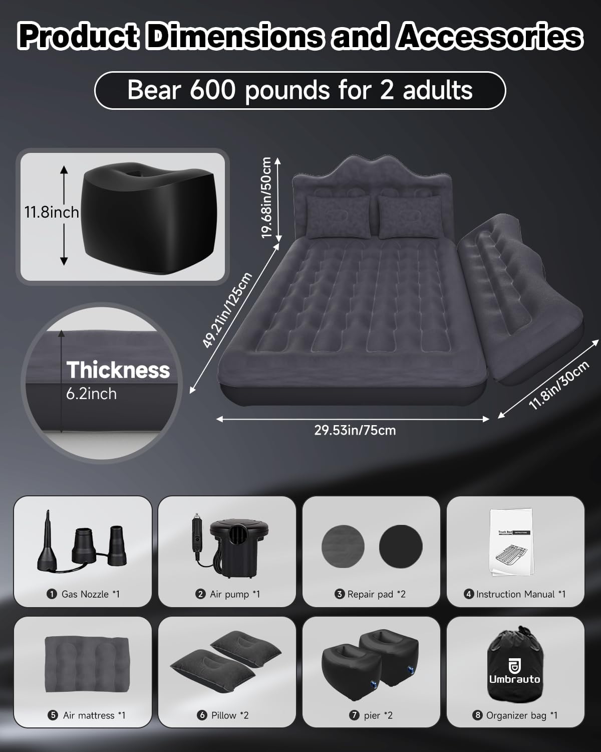 Inflatable Car Air Mattress for SUV, Truck & Van – with Pump & Pillows