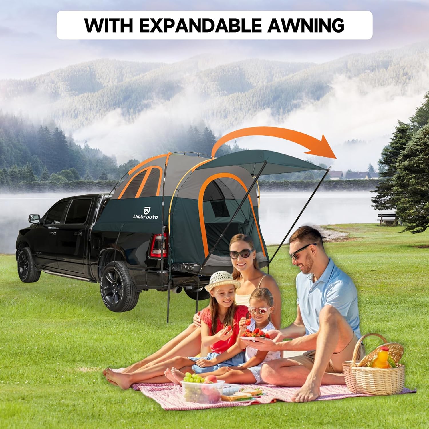 Truck Bed Tent with Awning,Fits 6.4-6.7 ft Truck Beds | PU3000mm Waterproof Pickup Tent