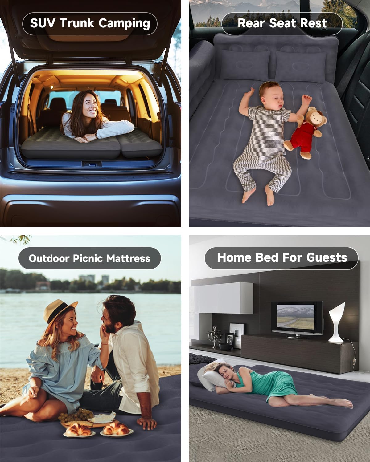 Inflatable Car Air Mattress for SUV, Truck & Van – with Pump & Pillows