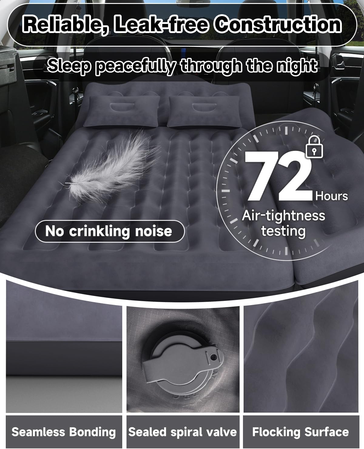 Inflatable Car Air Mattress for SUV, Truck & Van – with Pump & Pillows