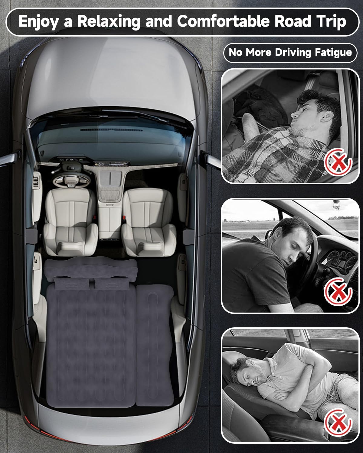 Inflatable Car Air Mattress for SUV, Truck & Van – with Pump & Pillows